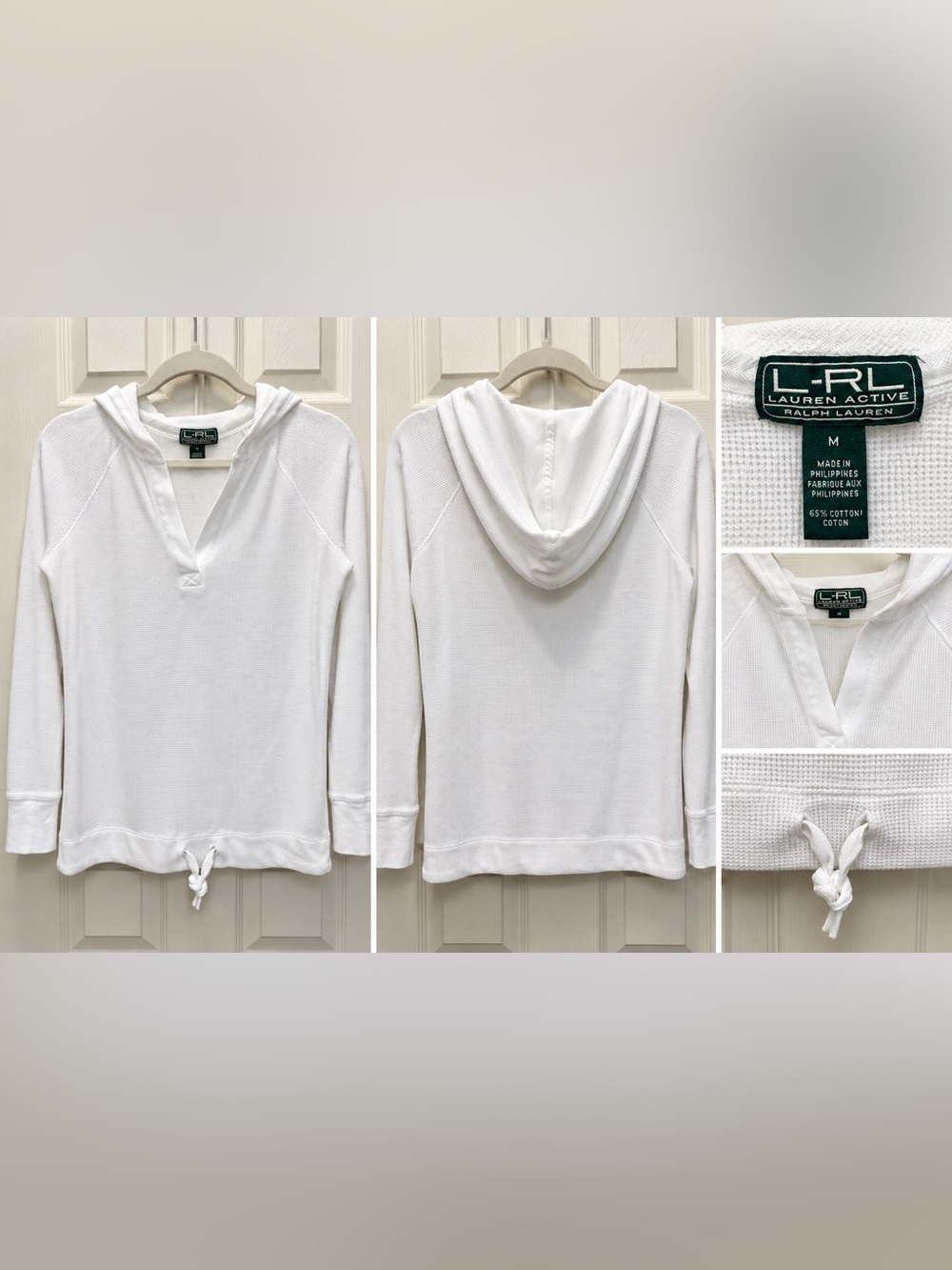 Lauren Ralph Lauren Active White Waffle Knit Hoodie Pullover Size M